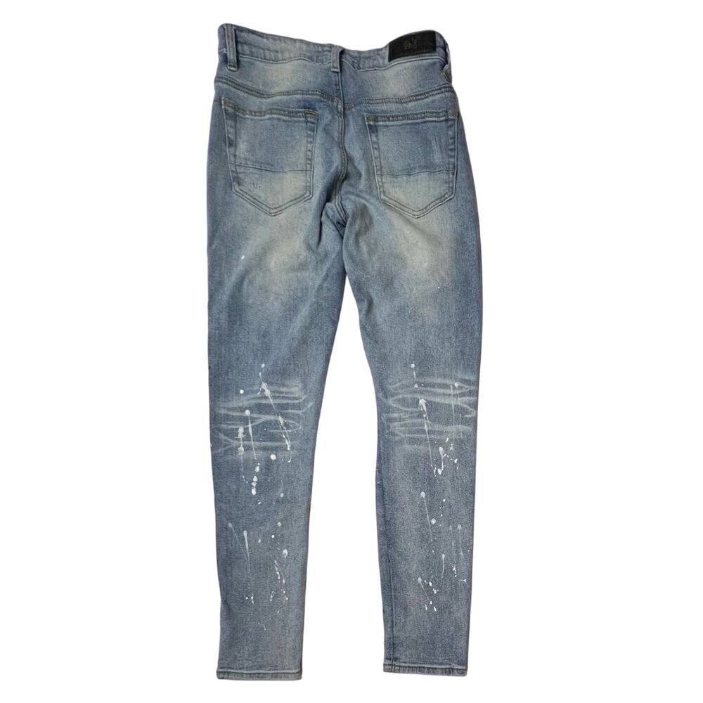DNA Premium Painted Embellished Ripped Destroyed Blue Jeans 30 Streetwear Grunge - Picture 9 of 11